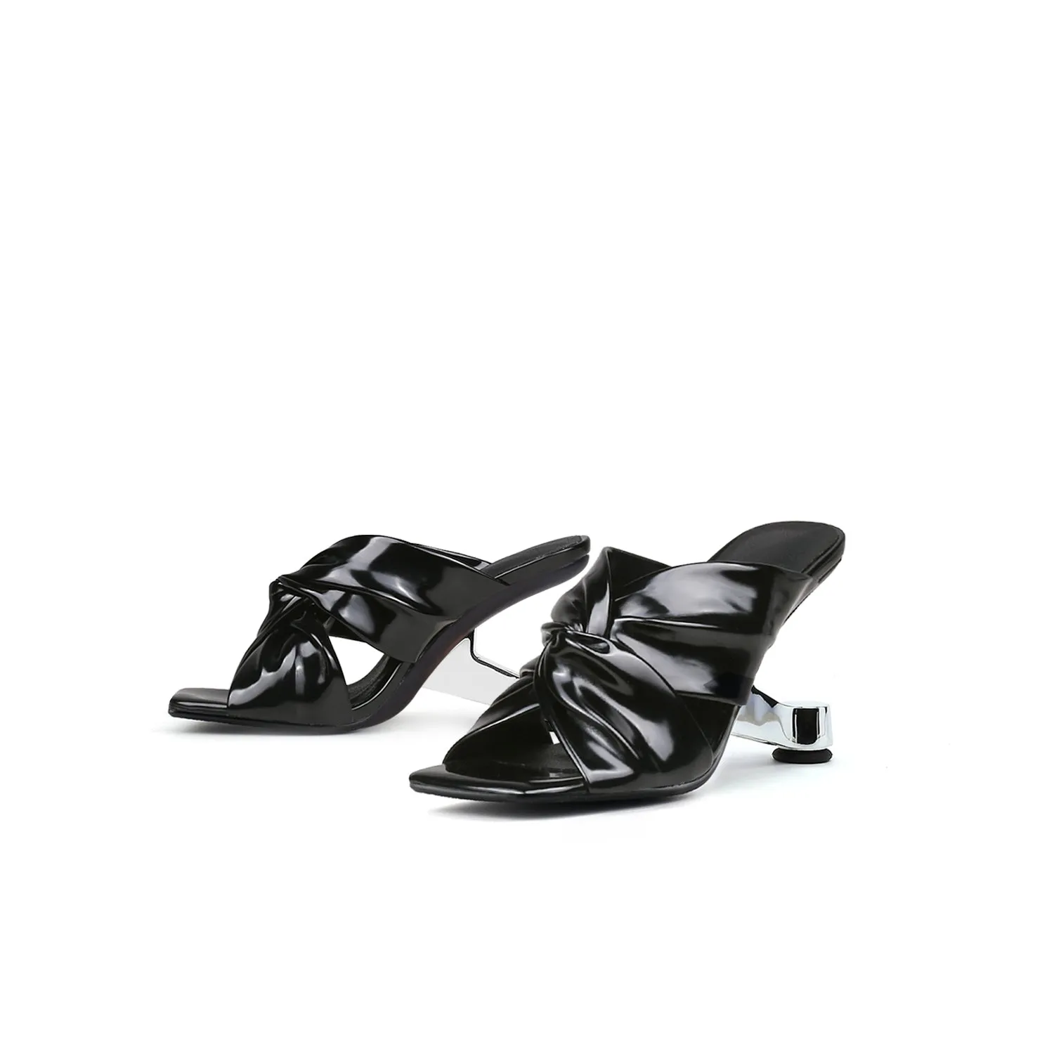 Pippa Twist Upper Leather Heels- Black