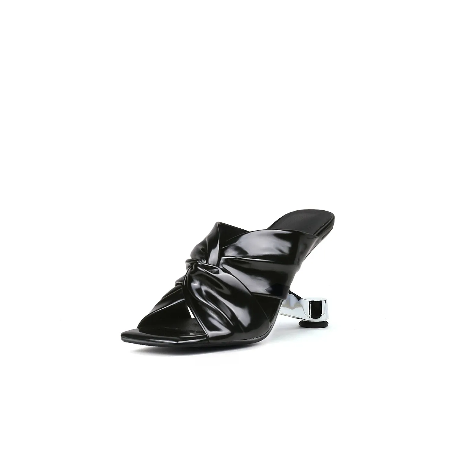 Pippa Twist Upper Leather Heels- Black