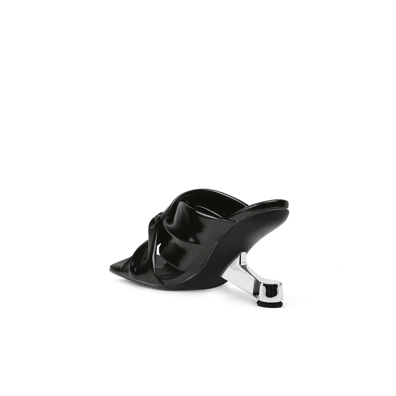 Pippa Twist Upper Leather Heels- Black
