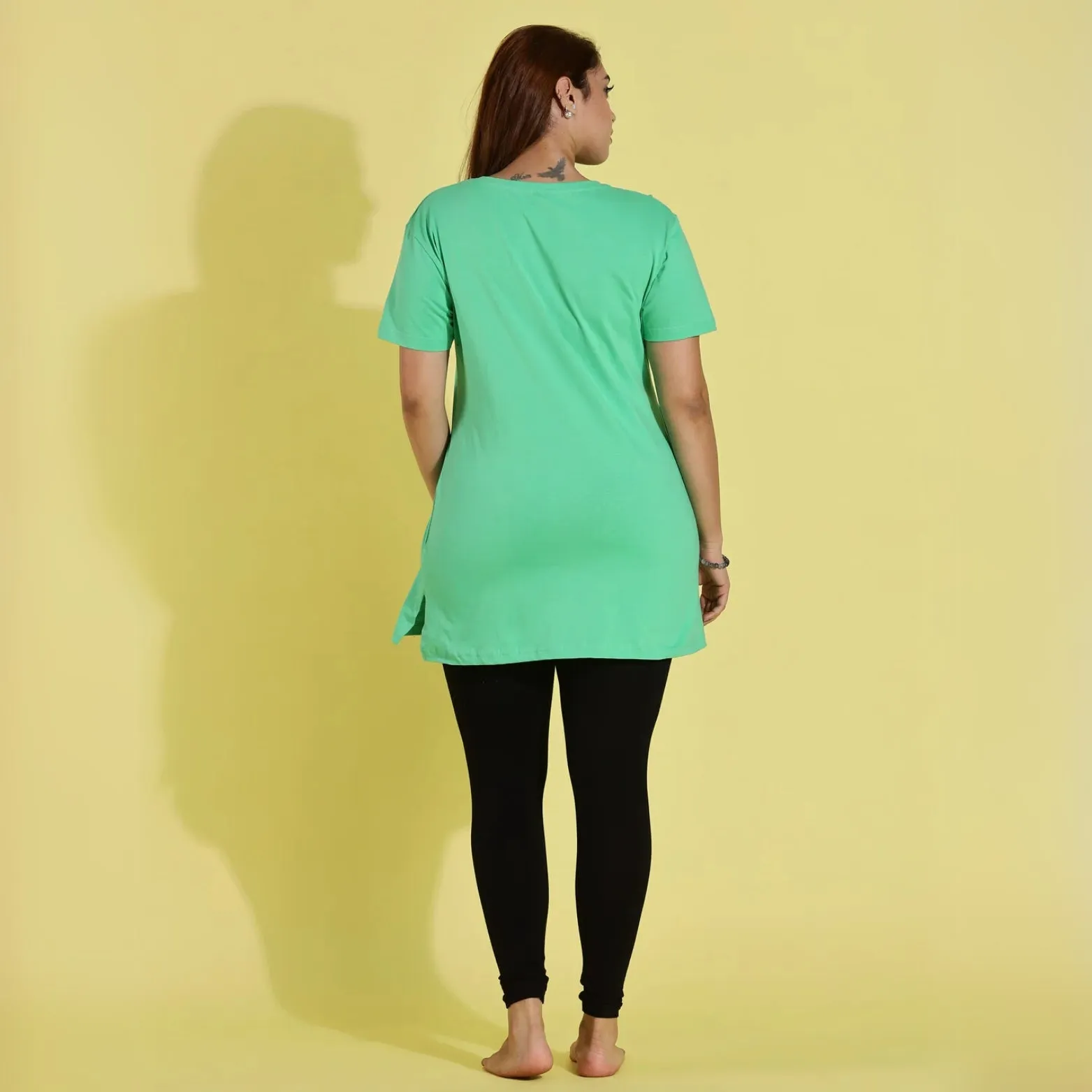 Pista Green Long T-Shirt for Women with Comfortable Fit Design