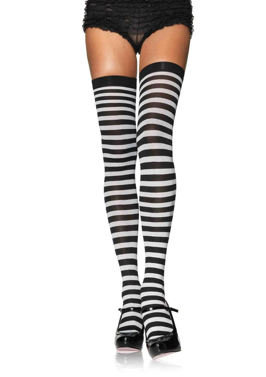 Plus Size Black and White Striped Thigh Highs