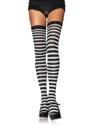 Plus Size Black and White Striped Thigh Highs