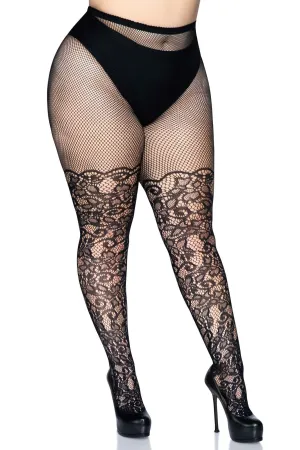 Plus Size Distressed Net Pantyhose