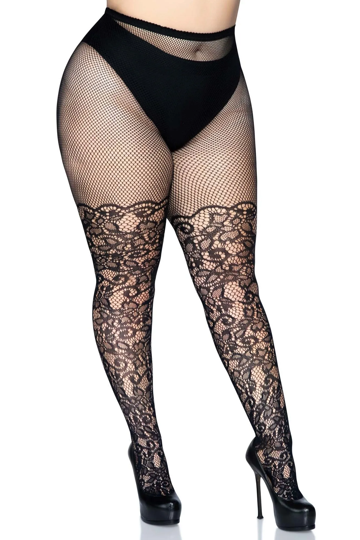 Plus Size Distressed Net Pantyhose