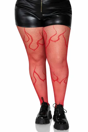 Plus Size Flame Net Tights