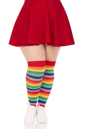 Plus Size Rainbow Thigh High Socks
