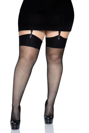 Plus Size Spandex Fishnet Stockings With Comfort Wide Band Top