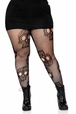 Plus Size Sugar Skull Net Pantyhose