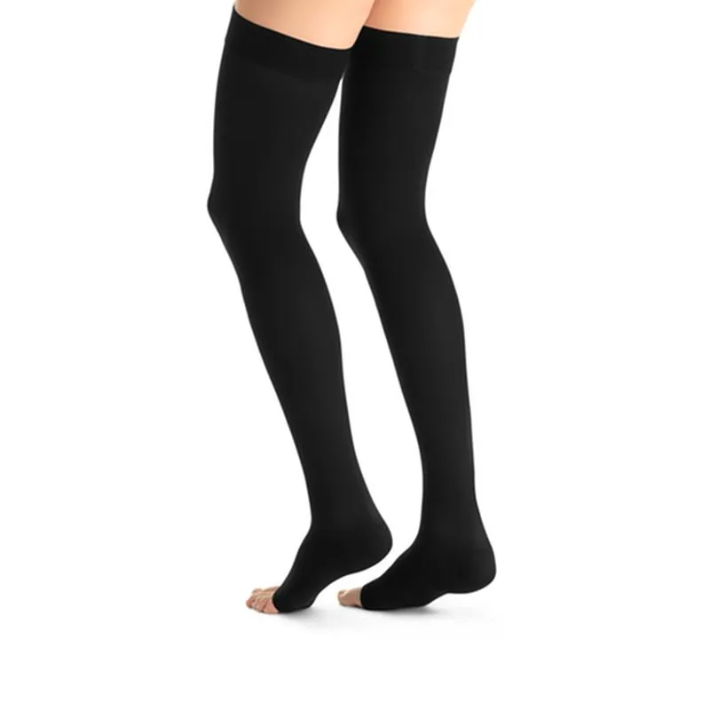 PR/1 JOBST OPAQUE WOMEN, THIGH HIGH W/SIL DOT BAND, 30-40MMHG, XL, CLASSIC BLACK, OPEN TOE