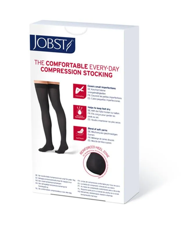 PR/1 JOBST OPAQUE WOMEN, THIGH HIGH W/SIL DOT BAND, 30-40MMHG, XL, CLASSIC BLACK, OPEN TOE