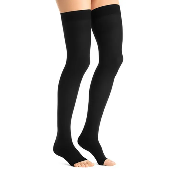 PR/1 JOBST OPAQUE WOMEN, THIGH HIGH W/SIL DOT BAND, 30-40MMHG, XL, CLASSIC BLACK, OPEN TOE
