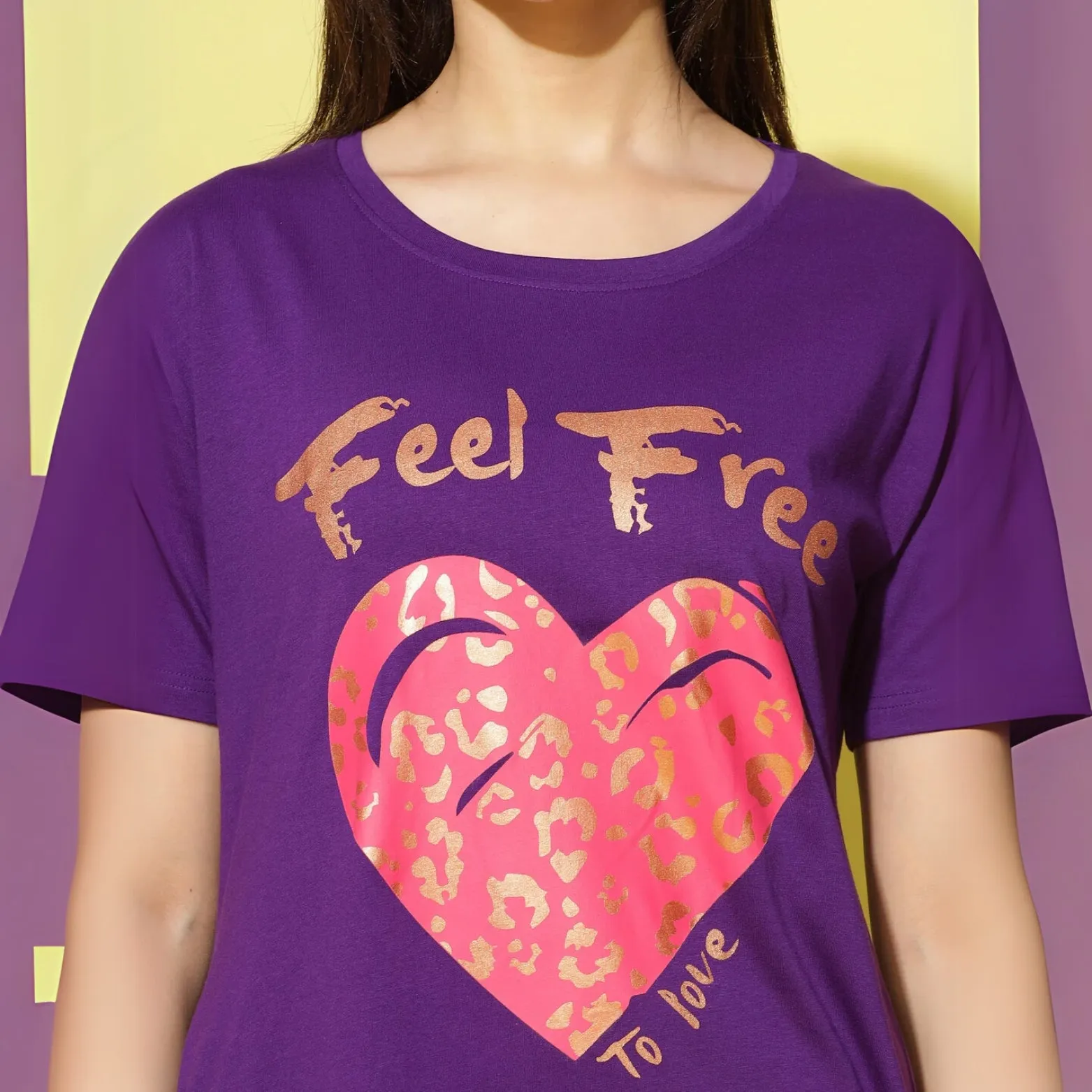 Purple Printed Long T-Shirt for Women Perfect for Casual Outings