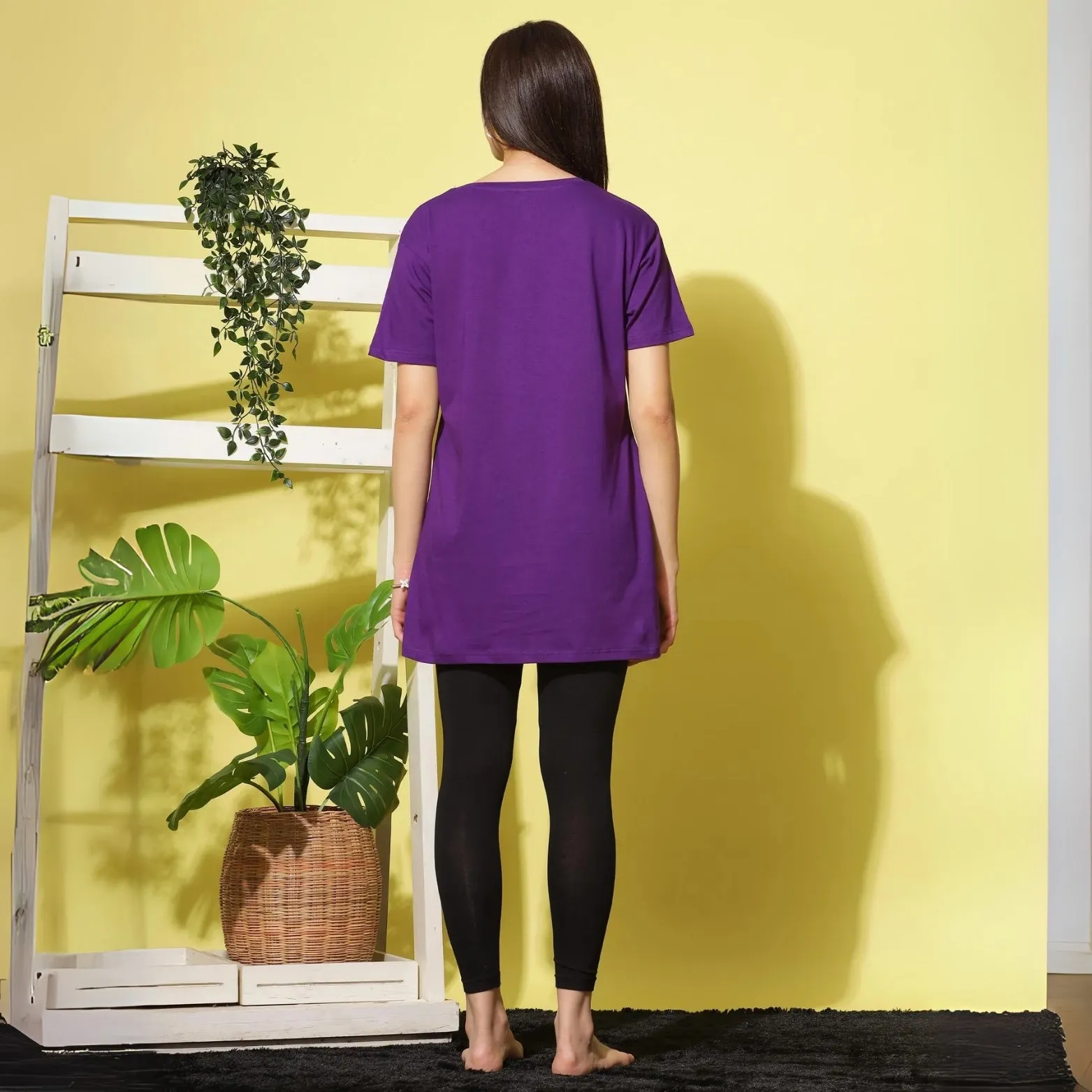 Purple Printed Long T-Shirt for Women Perfect for Casual Outings