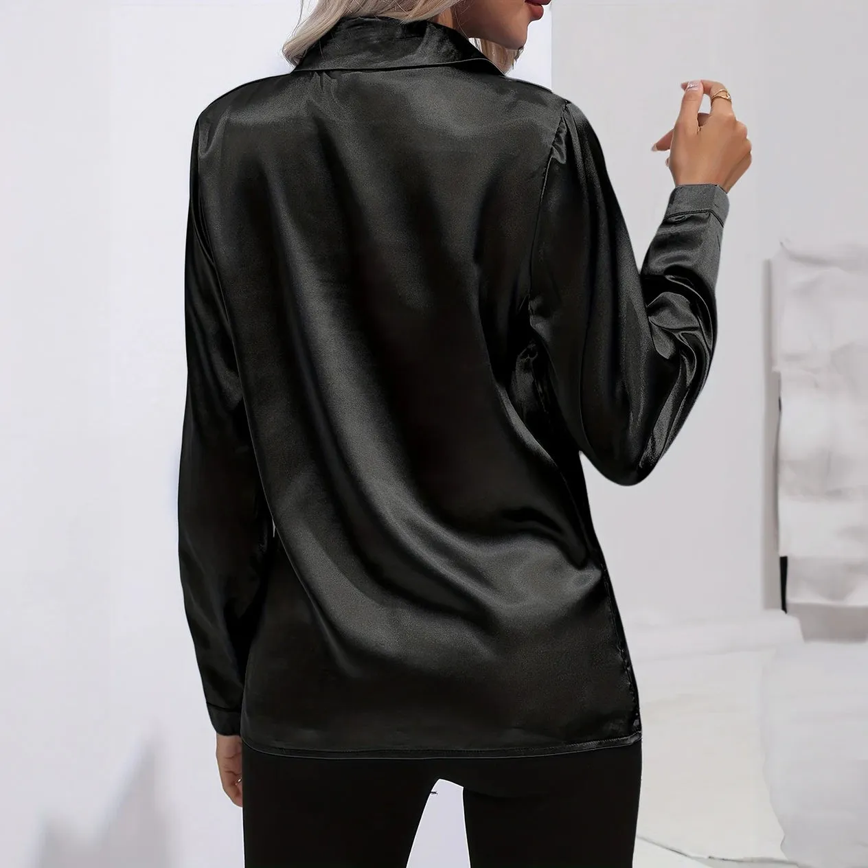 Satin Finish Button-Down Blouse