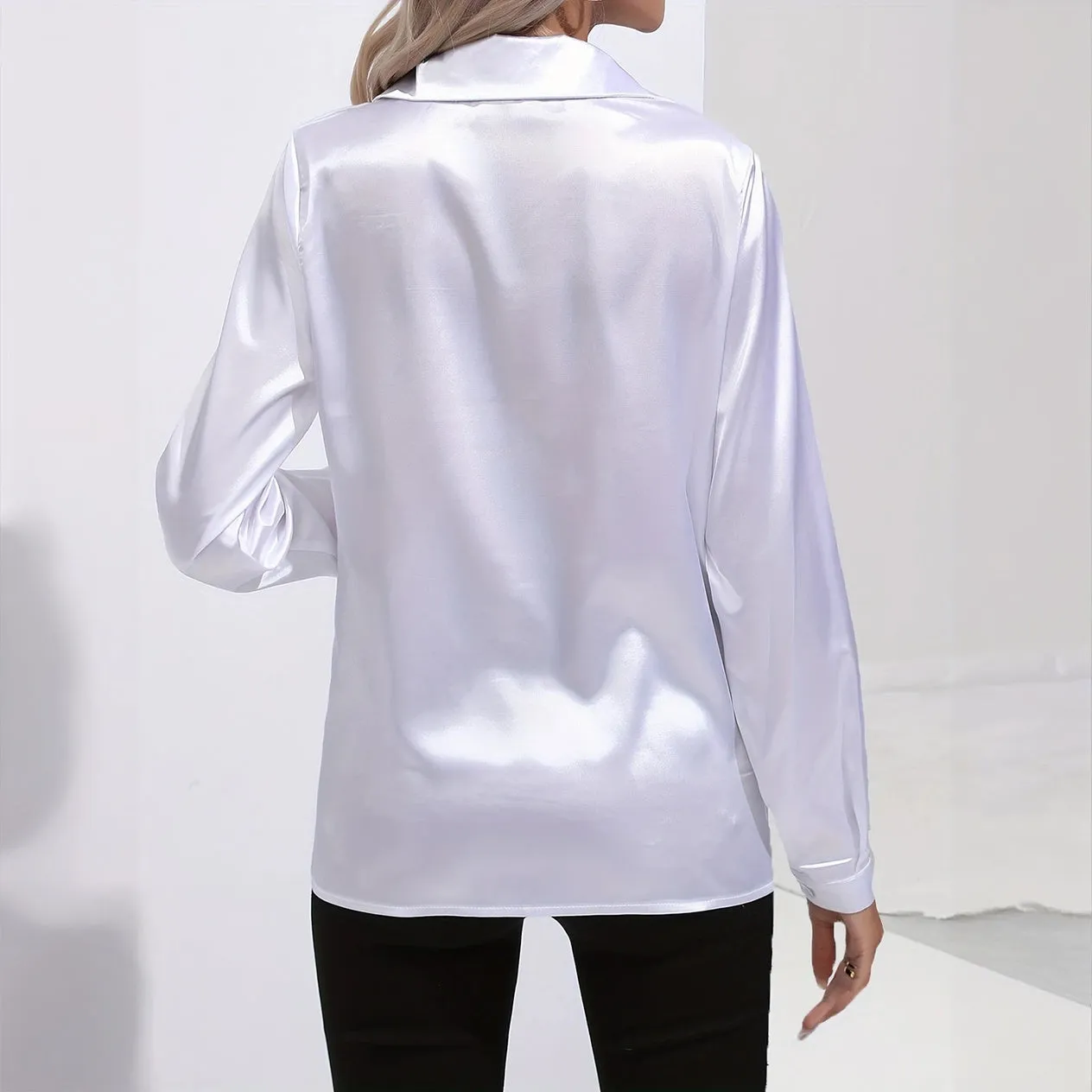 Satin Finish Button-Down Blouse