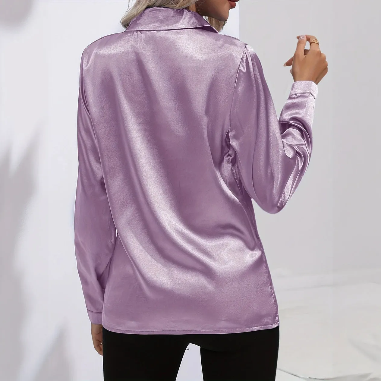 Satin Finish Button-Down Blouse