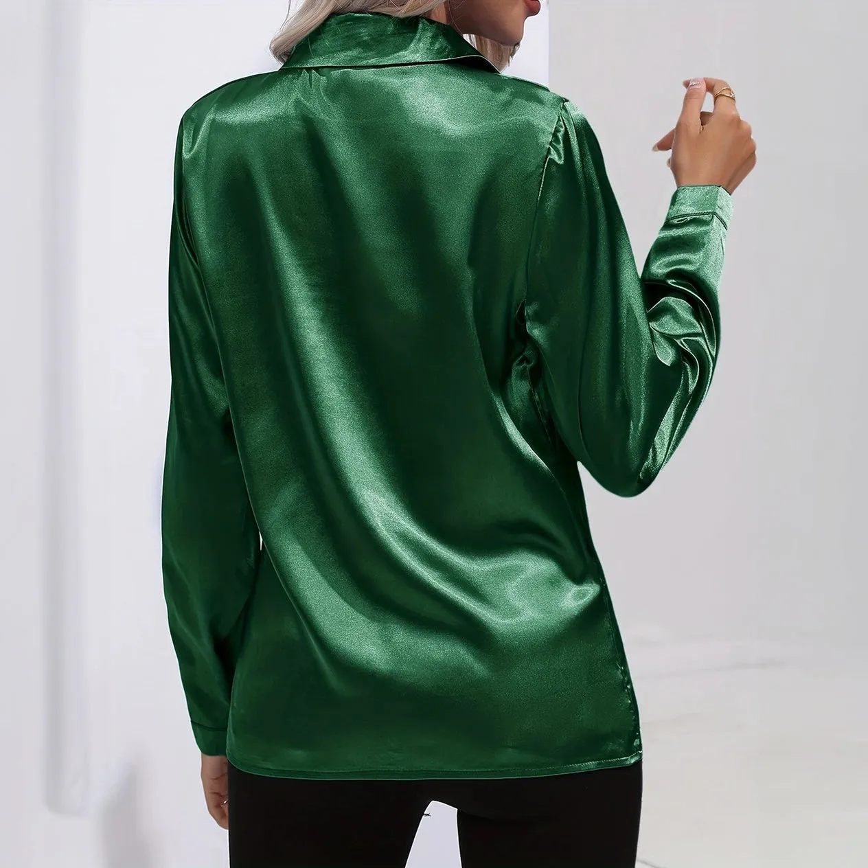 Satin Finish Button-Down Blouse