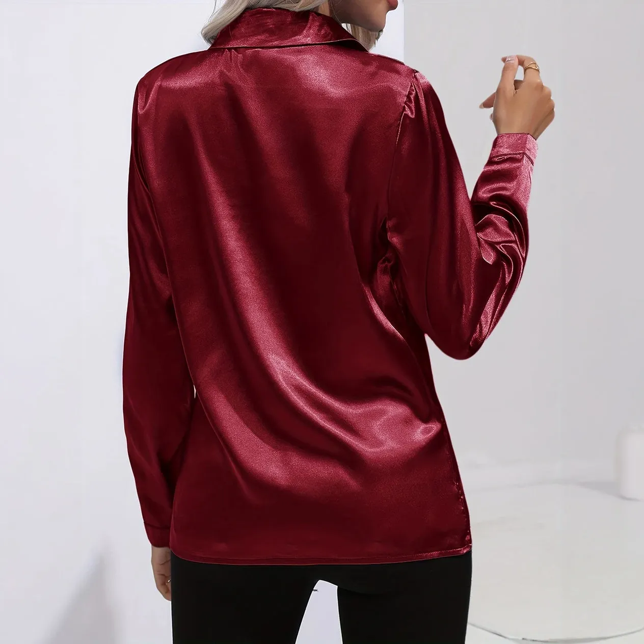 Satin Finish Button-Down Blouse