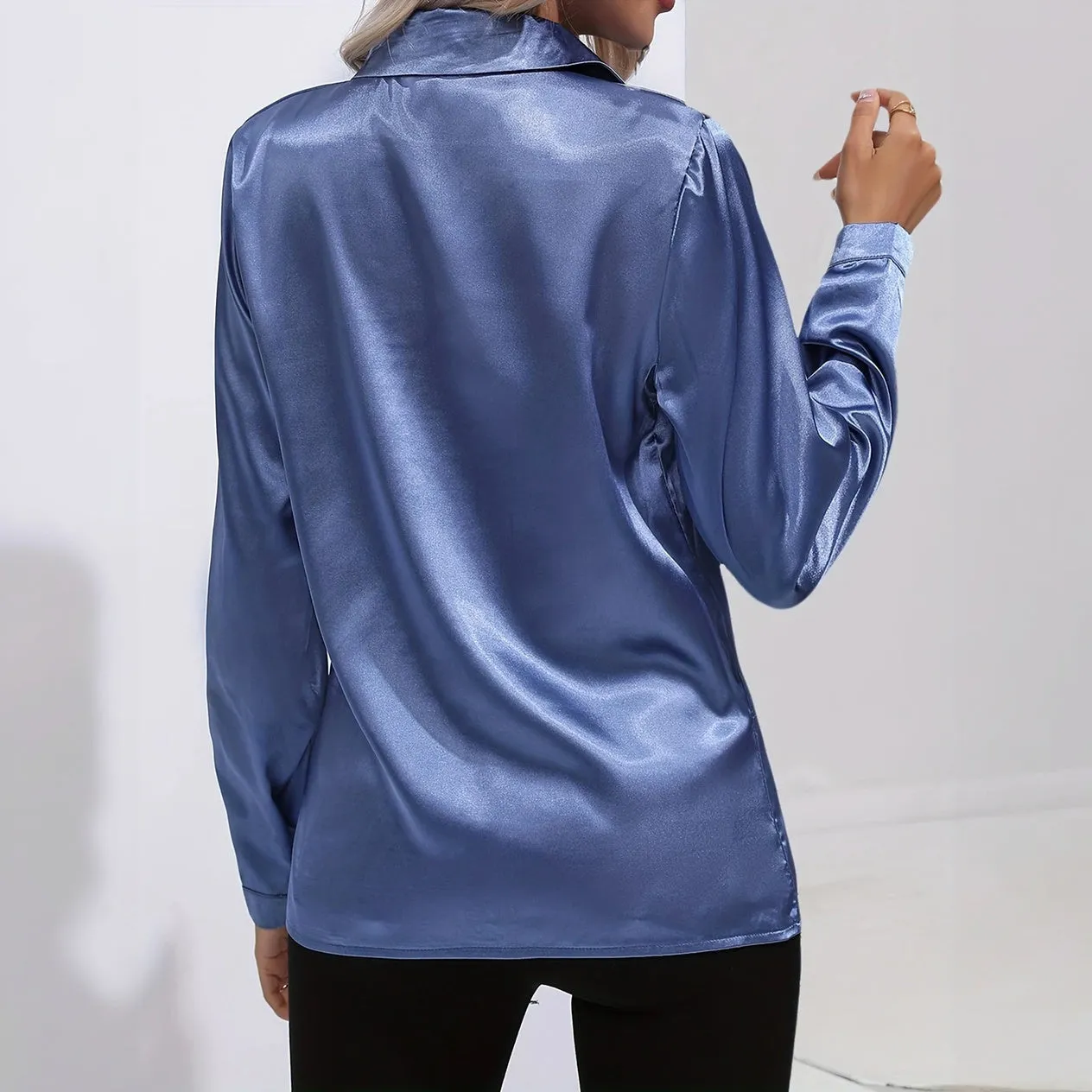 Satin Finish Button-Down Blouse