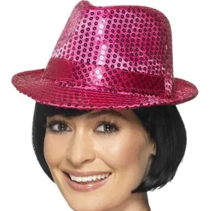 Sequin Trilby Hat Adult Pink