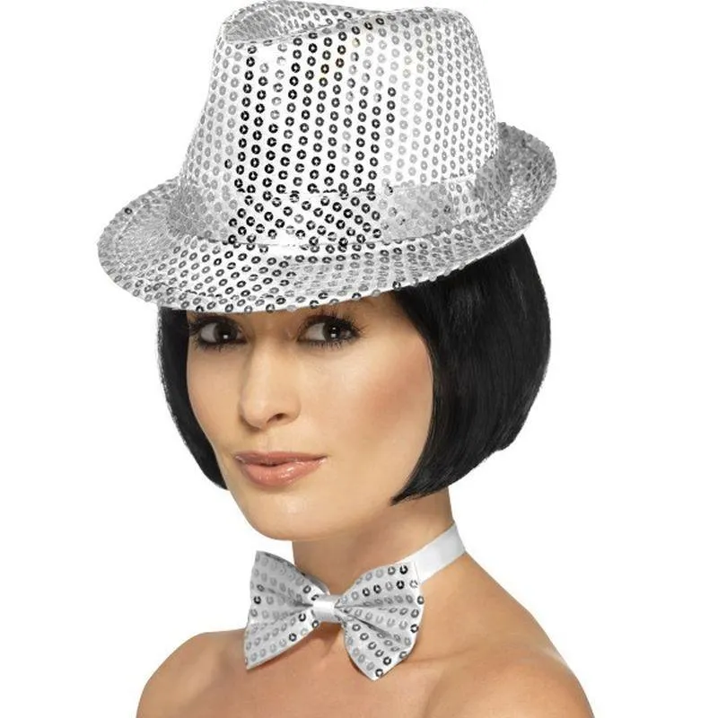 Sequin Trilby Hat Adult Silver