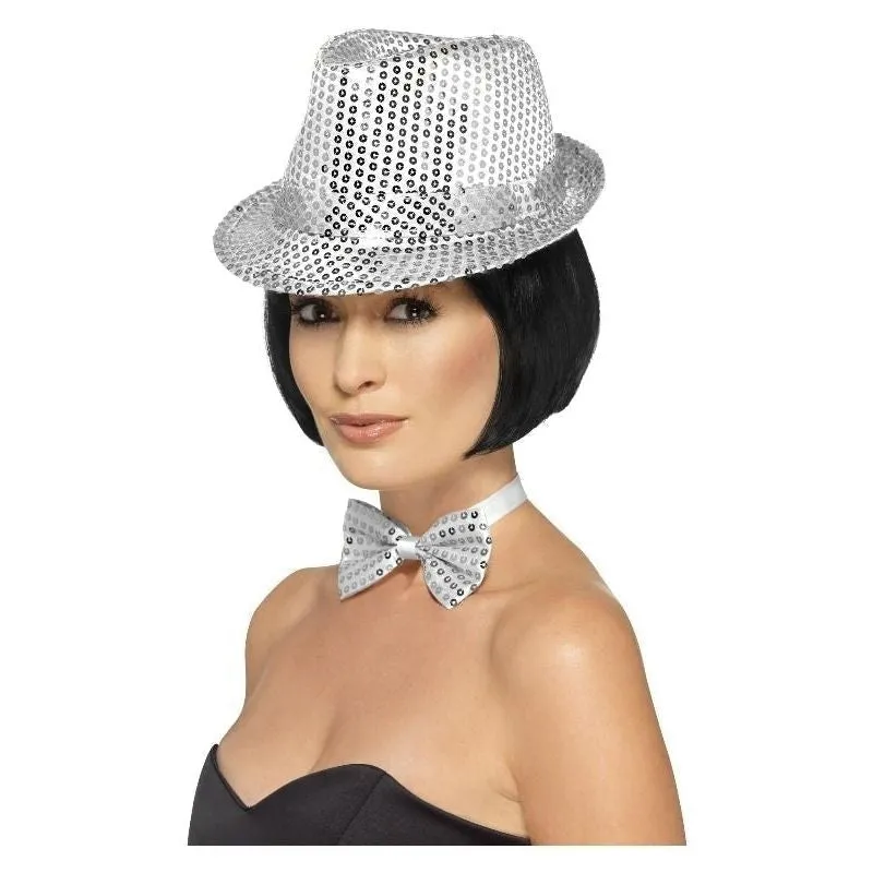 Sequin Trilby Hat Adult Silver