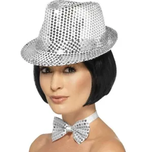 Sequin Trilby Hat Adult Silver