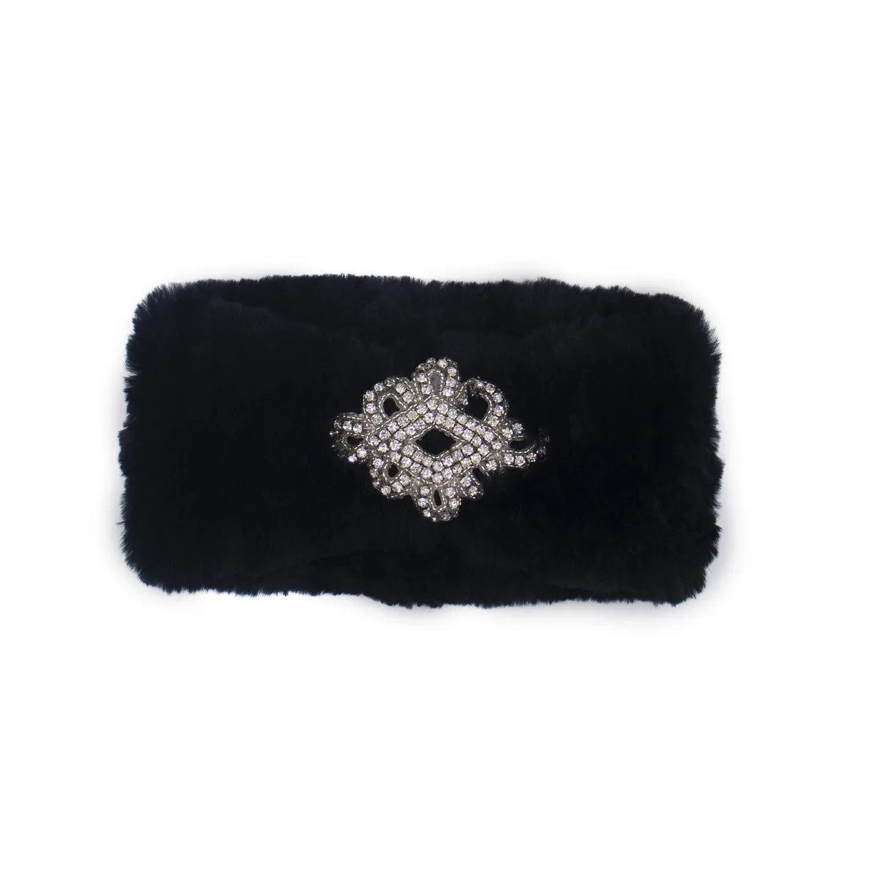 Sheared Rabbit Fur Jewel-Embellished Headband/Scarf