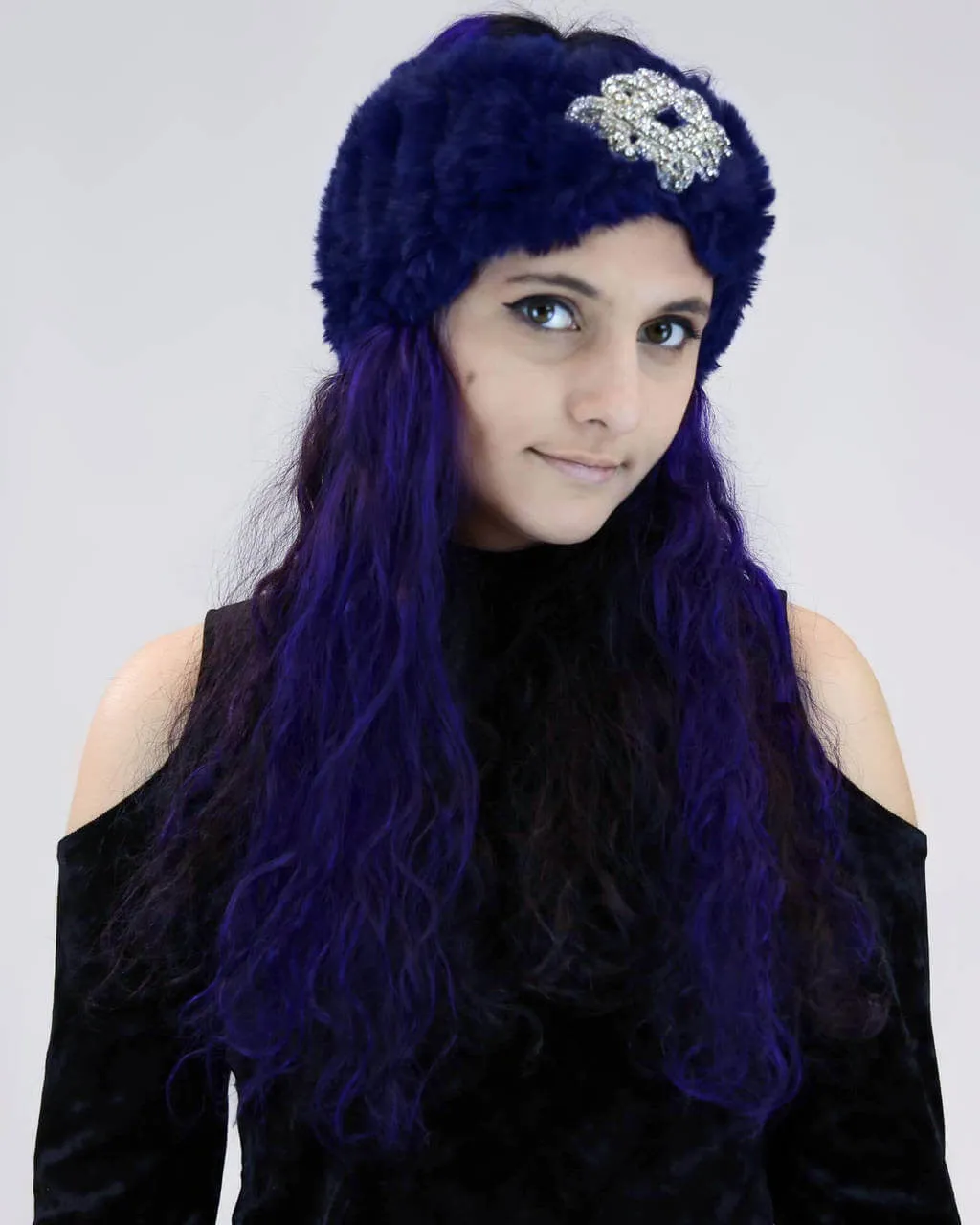 Sheared Rabbit Fur Jewel-Embellished Headband/Scarf