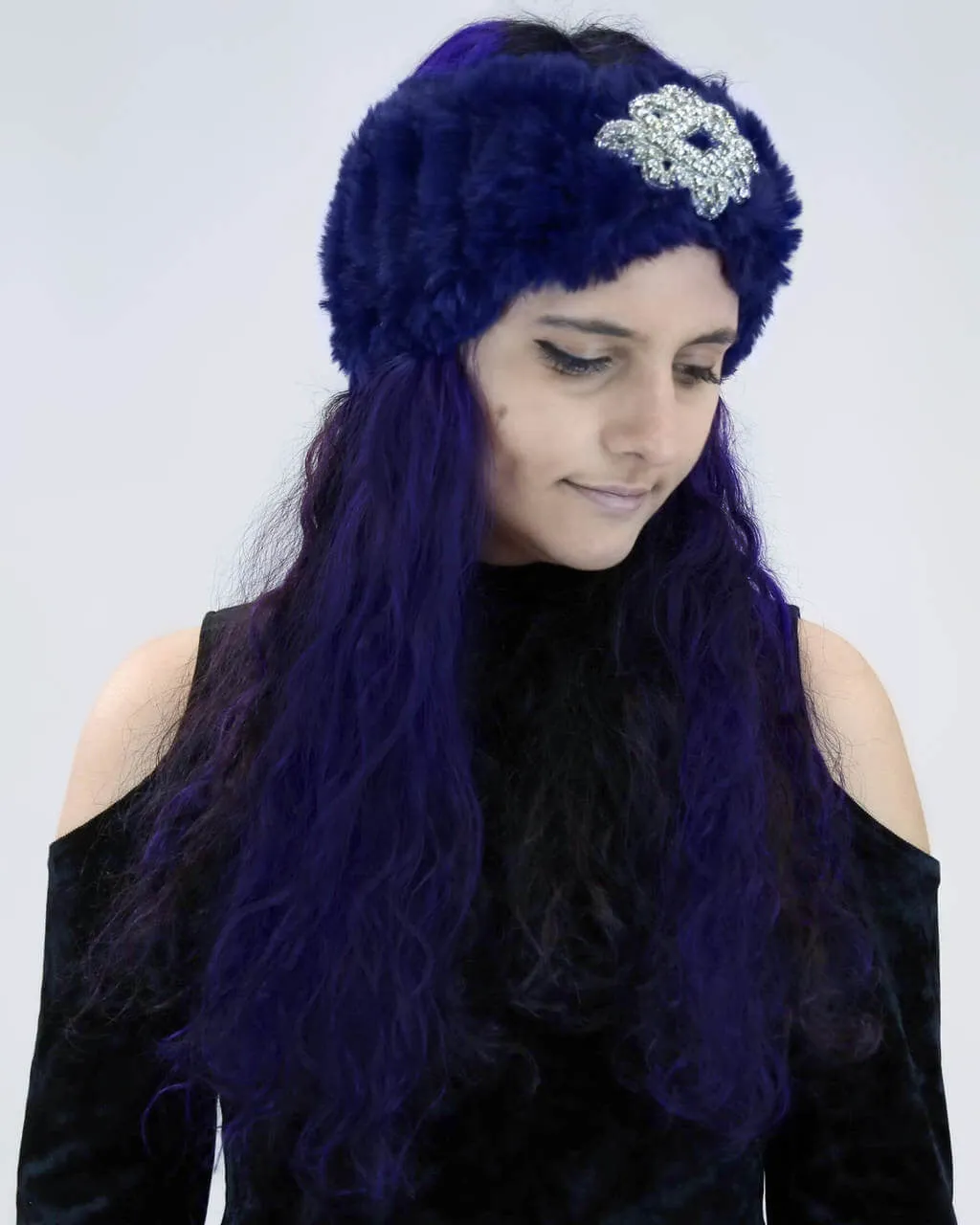 Sheared Rabbit Fur Jewel-Embellished Headband/Scarf