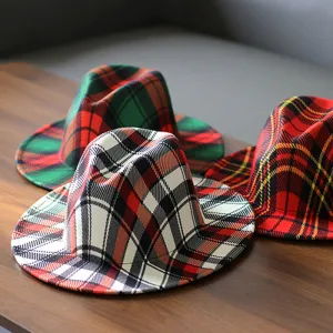 Spring Wool Felt Fedora Hat Unisex Wide Brim Plaid Striped Hats Adult Fashion Trilby Hats Popular Headwear Blend Jazz Man&#39;s Cap