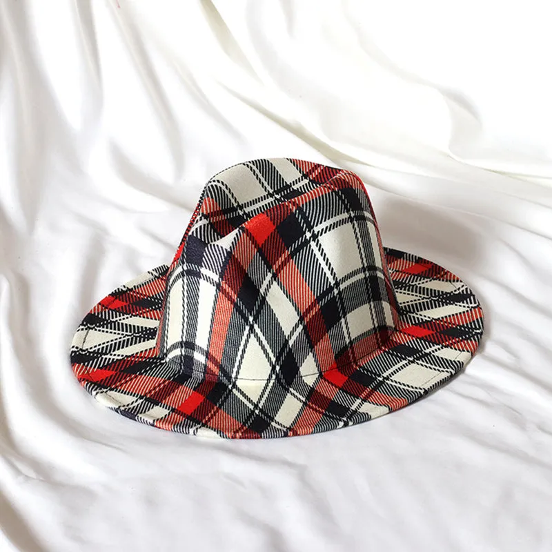 Spring Wool Felt Fedora Hat Unisex Wide Brim Plaid Striped Hats Adult Fashion Trilby Hats Popular Headwear Blend Jazz Man&#39;s Cap