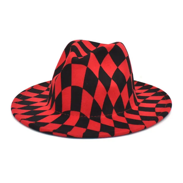 Spring Wool Felt Fedora Hat Unisex Wide Brim Plaid Striped Hats Adult Fashion Trilby Hats Popular Headwear Blend Jazz Man&#39;s Cap