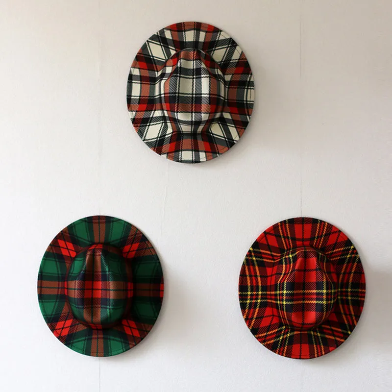 Spring Wool Felt Fedora Hat Unisex Wide Brim Plaid Striped Hats Adult Fashion Trilby Hats Popular Headwear Blend Jazz Man&#39;s Cap