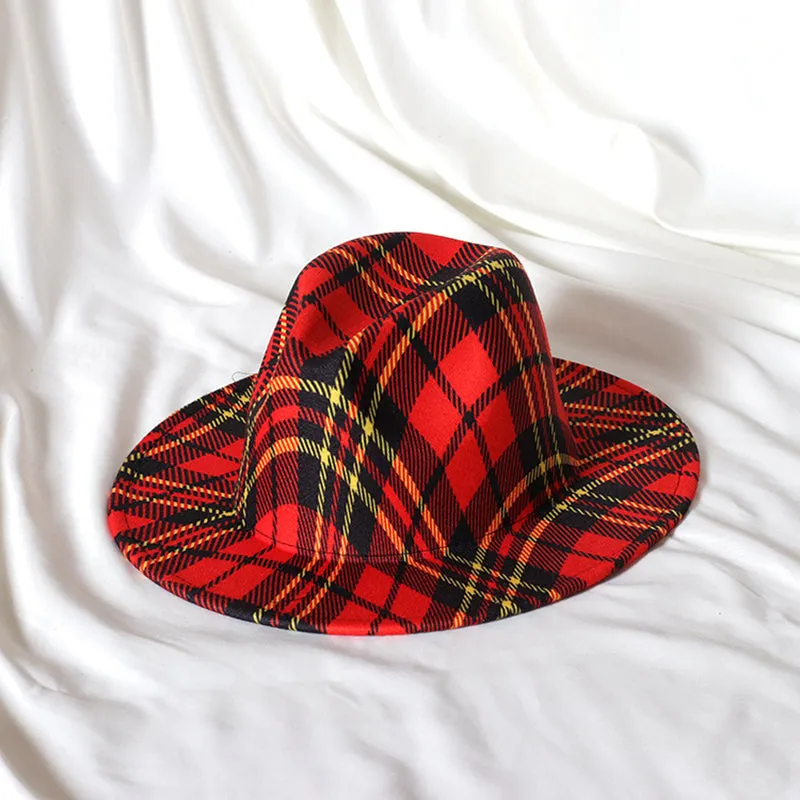 Spring Wool Felt Fedora Hat Unisex Wide Brim Plaid Striped Hats Adult Fashion Trilby Hats Popular Headwear Blend Jazz Man&#39;s Cap