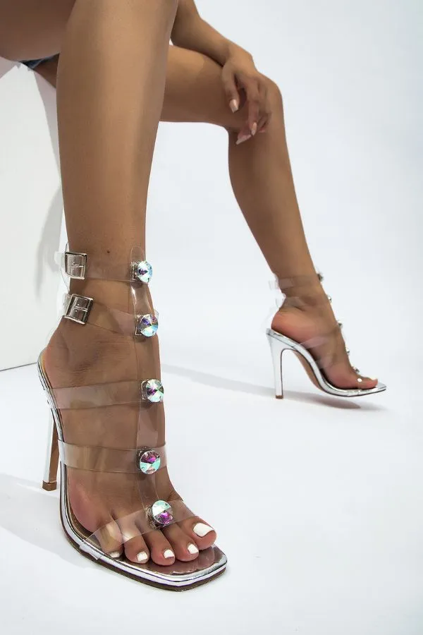 storexq Crystal Decor Transparent Strap Classic Buckled Sandals