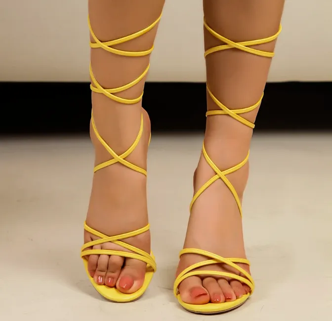 Strappy Lace-Up Stiletto Heels