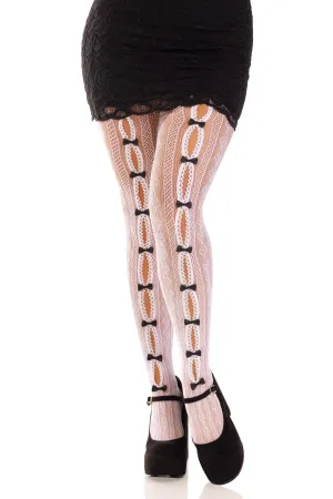 Sweetheart Striped Net Tights, Keyhole, Mini Bow Detail