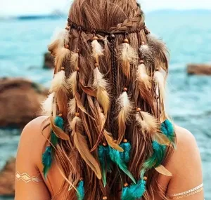 Teal Brown Feather Headband