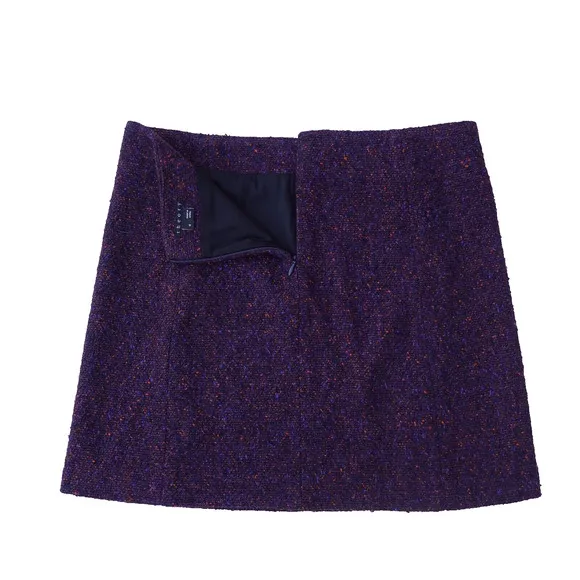 Theory Womens 4 Purple Wool Tweed Mini Skirt Twee Academia Office Siren Back Zip