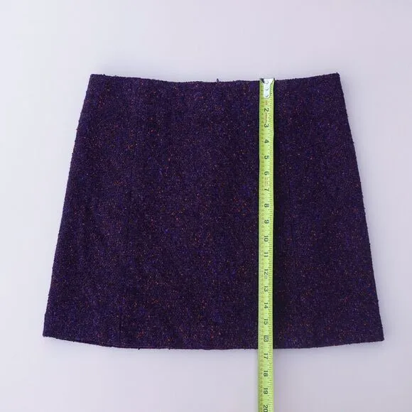 Theory Womens 4 Purple Wool Tweed Mini Skirt Twee Academia Office Siren Back Zip