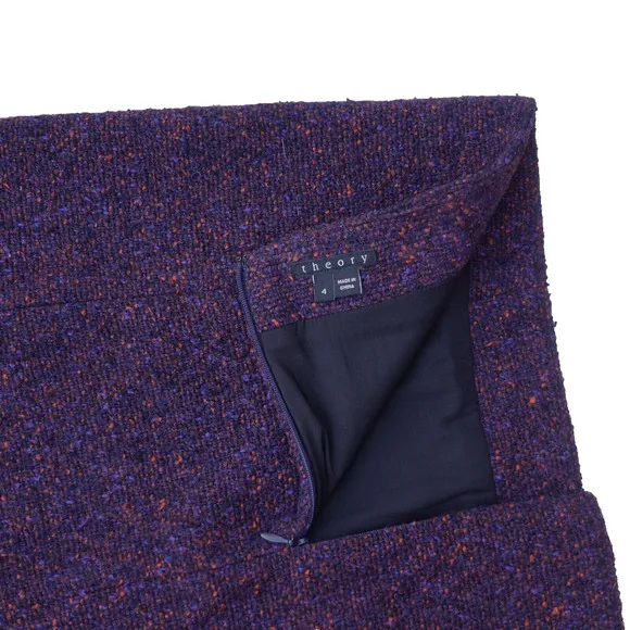 Theory Womens 4 Purple Wool Tweed Mini Skirt Twee Academia Office Siren Back Zip