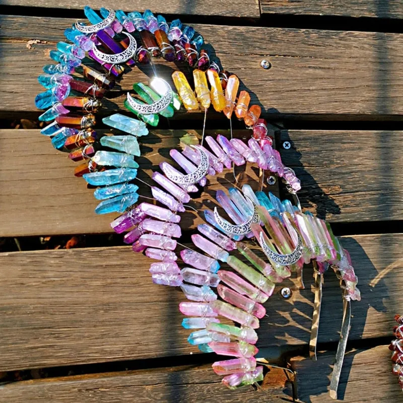 Tiara Rainbow Moon Crystal Headband
