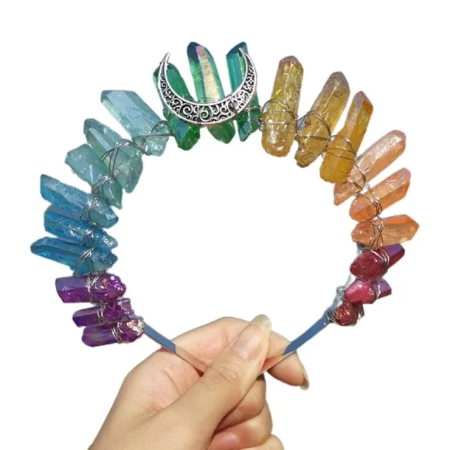 Tiara Rainbow Moon Crystal Headband