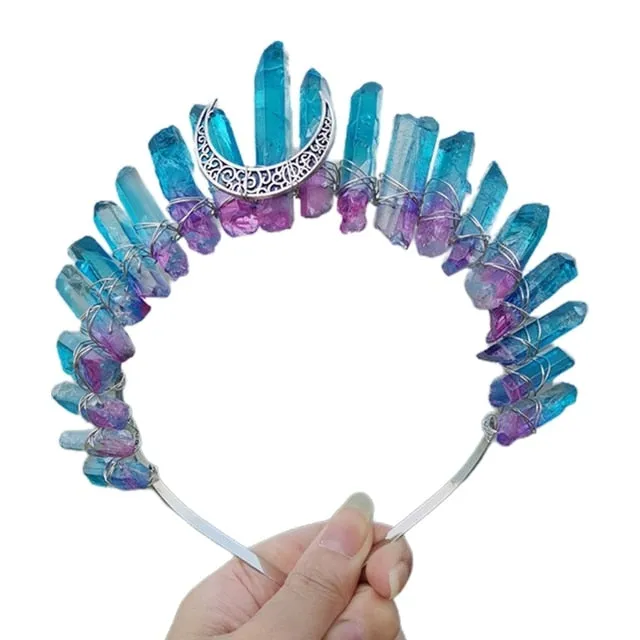 Tiara Rainbow Moon Crystal Headband