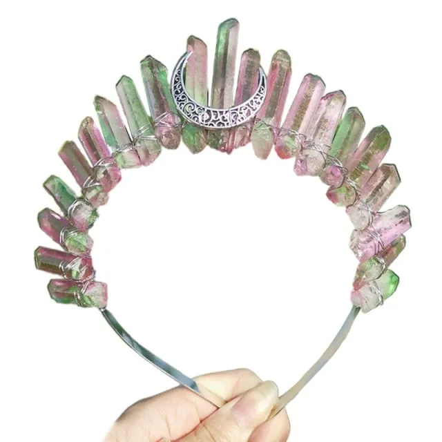 Tiara Rainbow Moon Crystal Headband