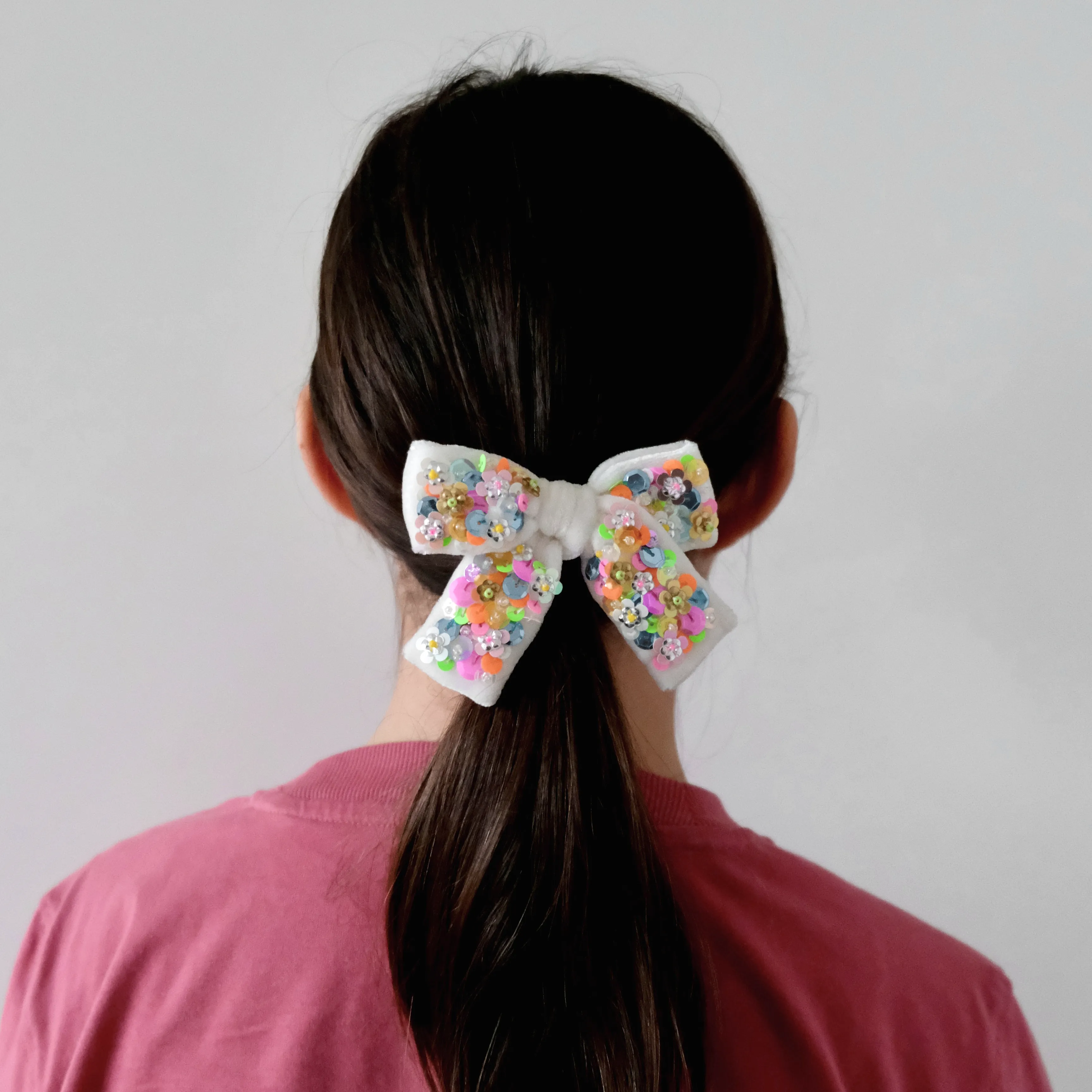 Velvet Hair Bow with Sequins - Neon