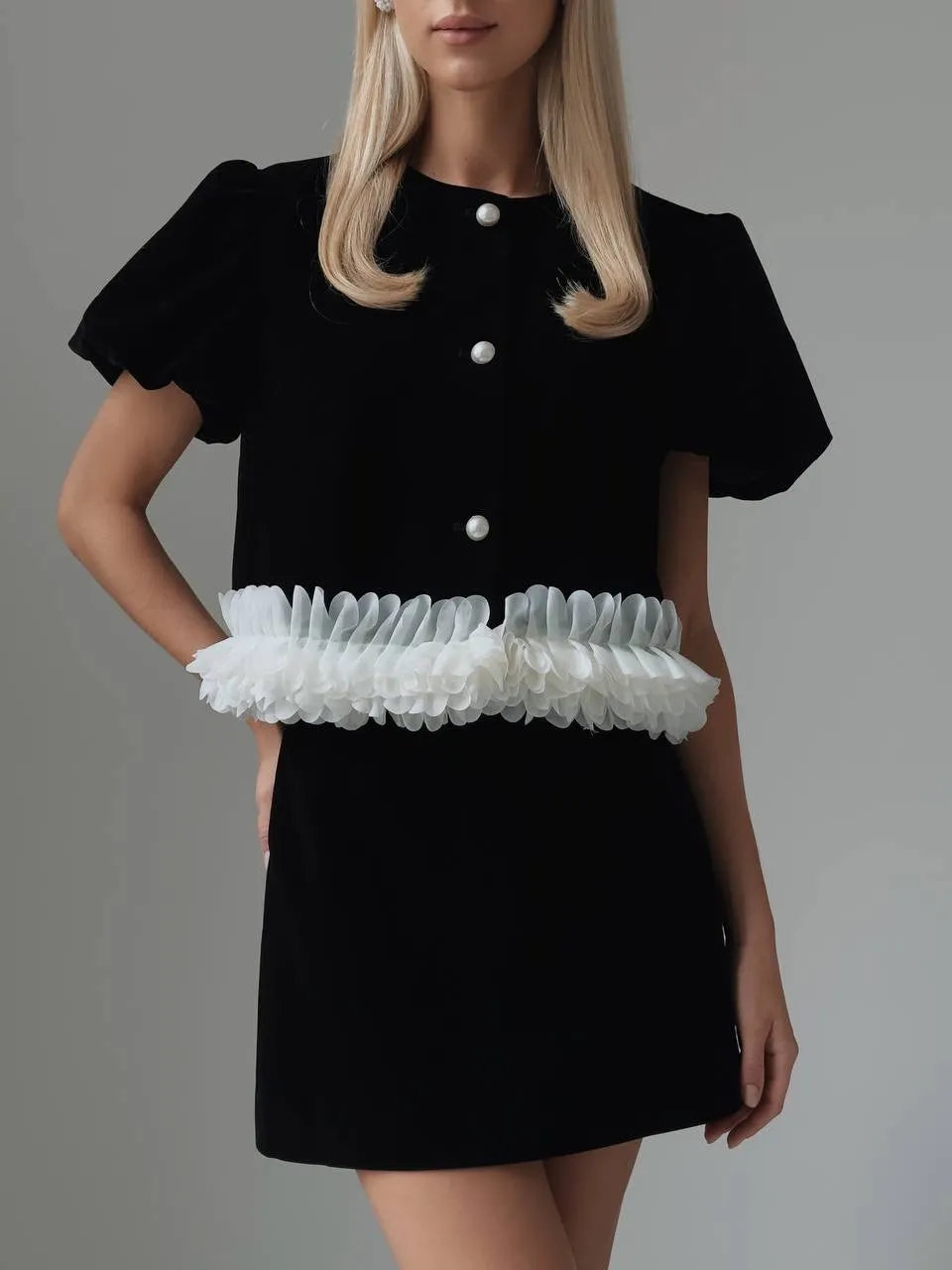 Velvet Mini Set with Floral Waist Detail