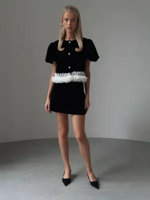 Velvet Mini Set with Floral Waist Detail