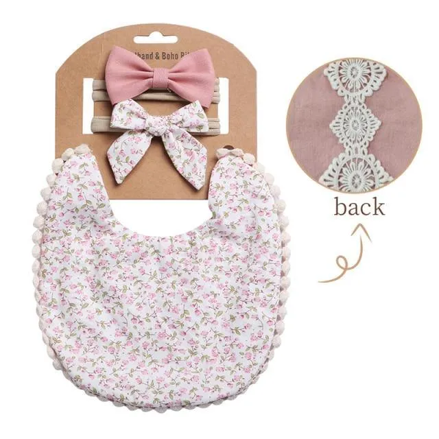 Vintage style double sided newborn bib & headband sets